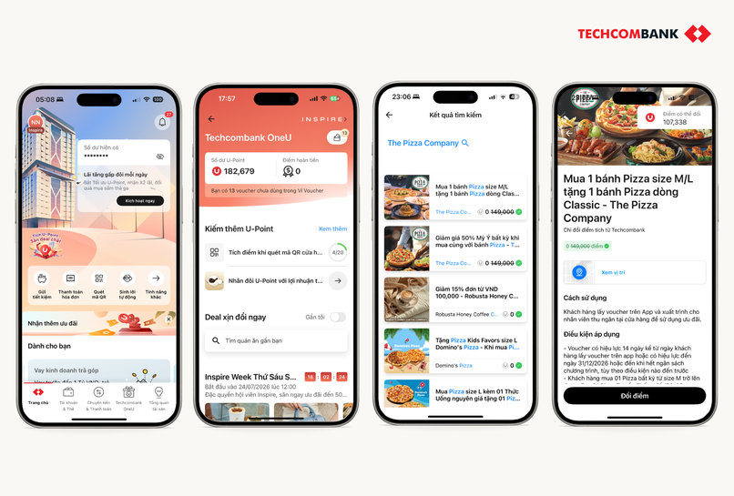 Cách lấy voucher The Pizza Company trên Techcombank Mobile.