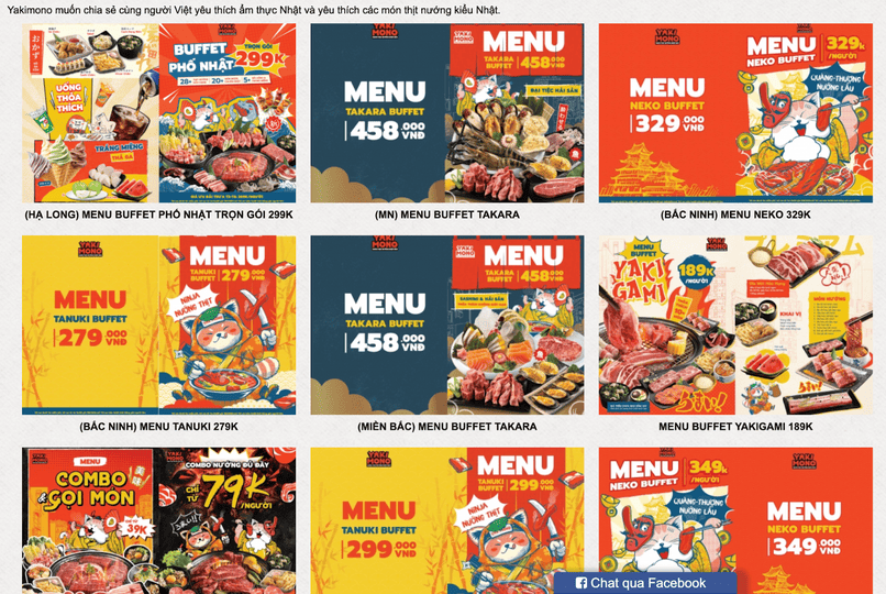 Menu Yakimono tại mỗi khu vực sẽ có sự khác biệt.