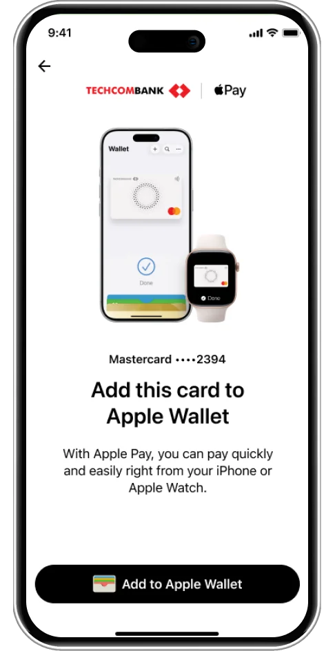 Step 4: Tap "Add to Apple Wallet" and follow the instructions to complete adding Techcombank card to Apple Pay
