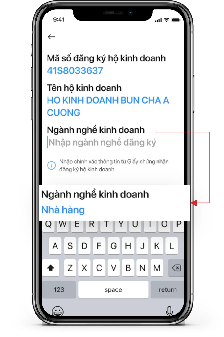 Nhập thông tin đăng ký hộ kinh doanh