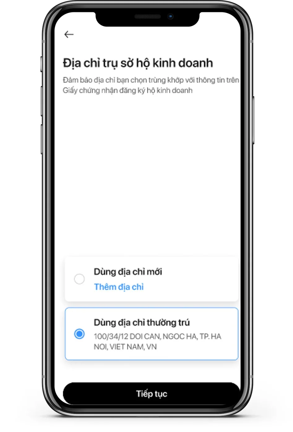 Nhập địa chỉ trụ sở hộ kinh doanh