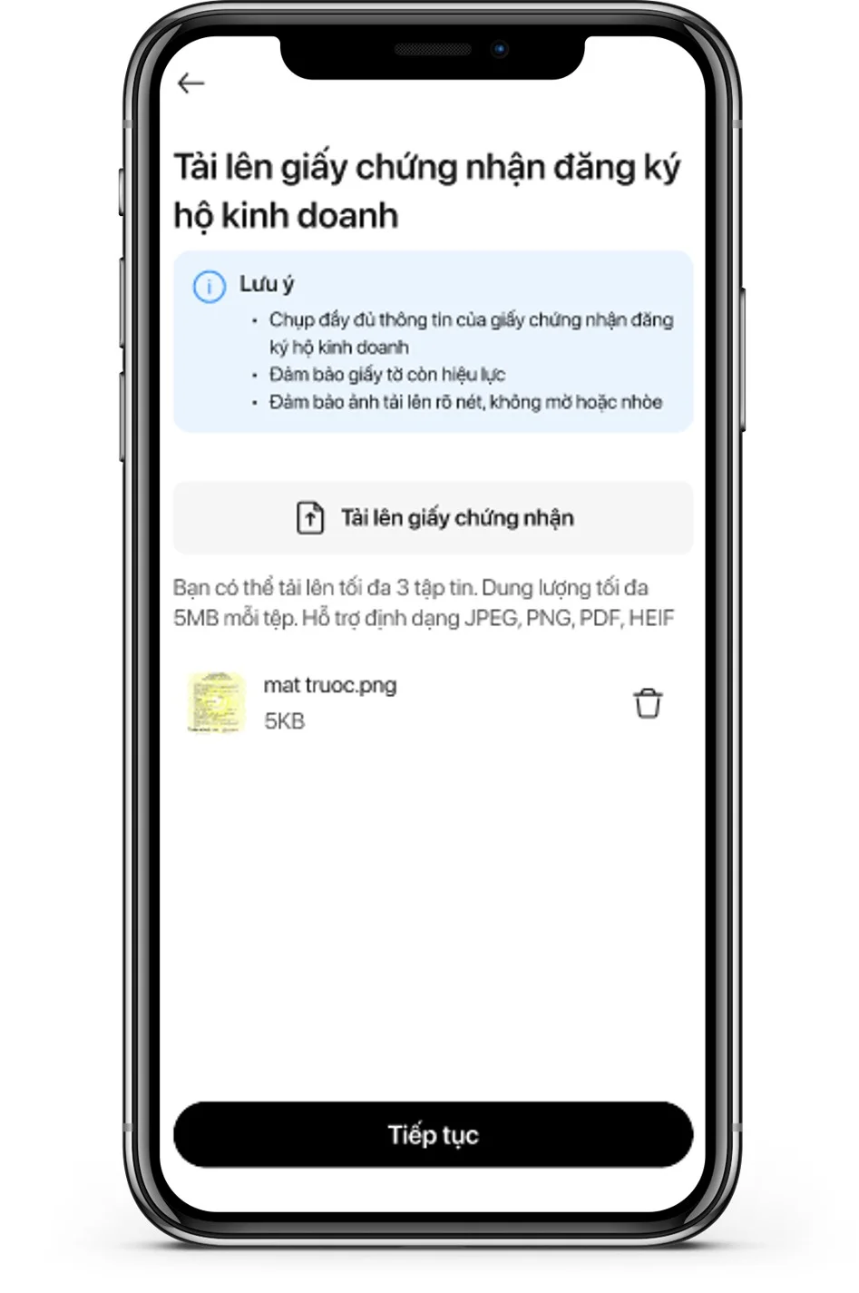 Tải lên giấy đăng ký kinh doanh