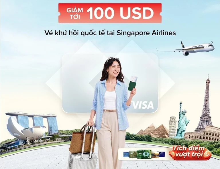 Giảm tới 100 USD khi mua vé máy bay tại Singapore Airlines với thẻ thanh toán (thẻ ghi nợ) Techcombank