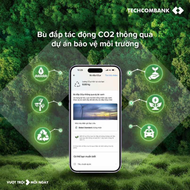 Bù đắp CO₂ đã phát thải với thẻ Techcombank Visa Eco.