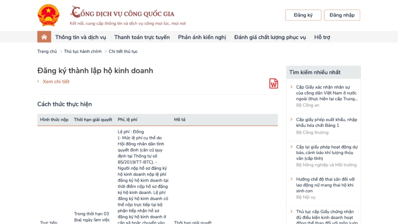 Có thể đăng ký hộ kinh doanh trên Cổng dịch vụ công quốc gia