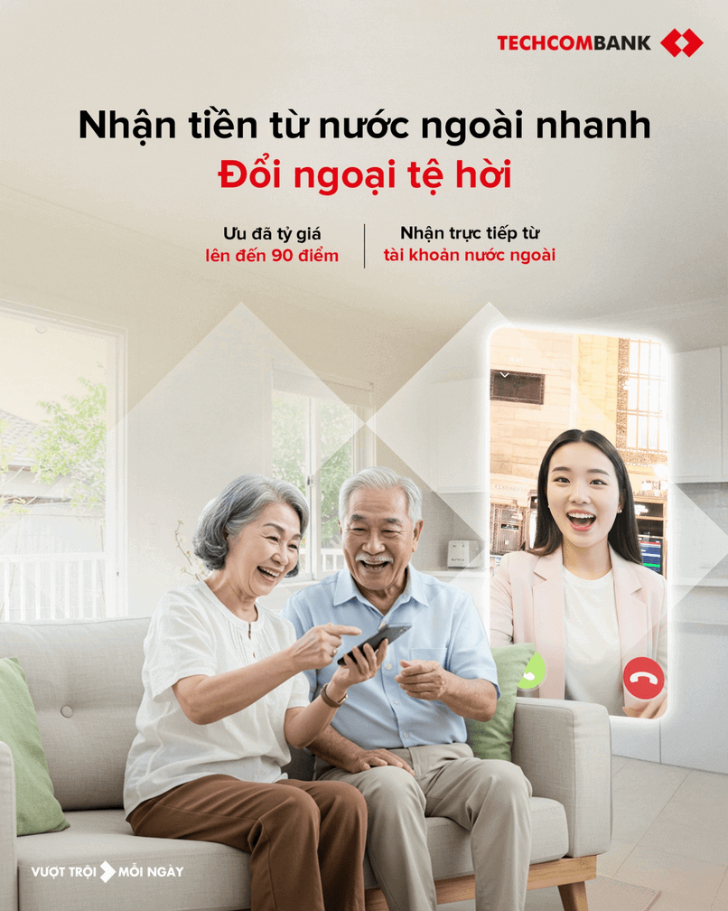 Nhận tiền từ nước ngoài với Techcombank.