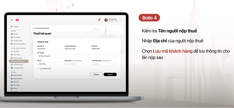Kiểm tra các thông tin cần thiết và nhập địa chỉ.