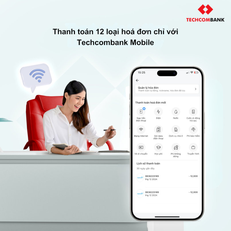 Thanh toán 12 loại hoá đơn chỉ trên 1 ngân hàng số