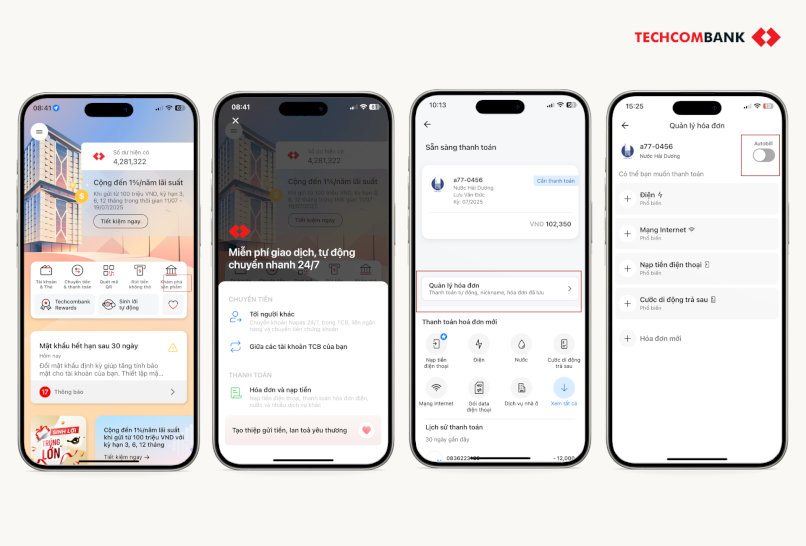Ví dụ thanh toán hoá đơn tiền điện trên Techcombank Mobile