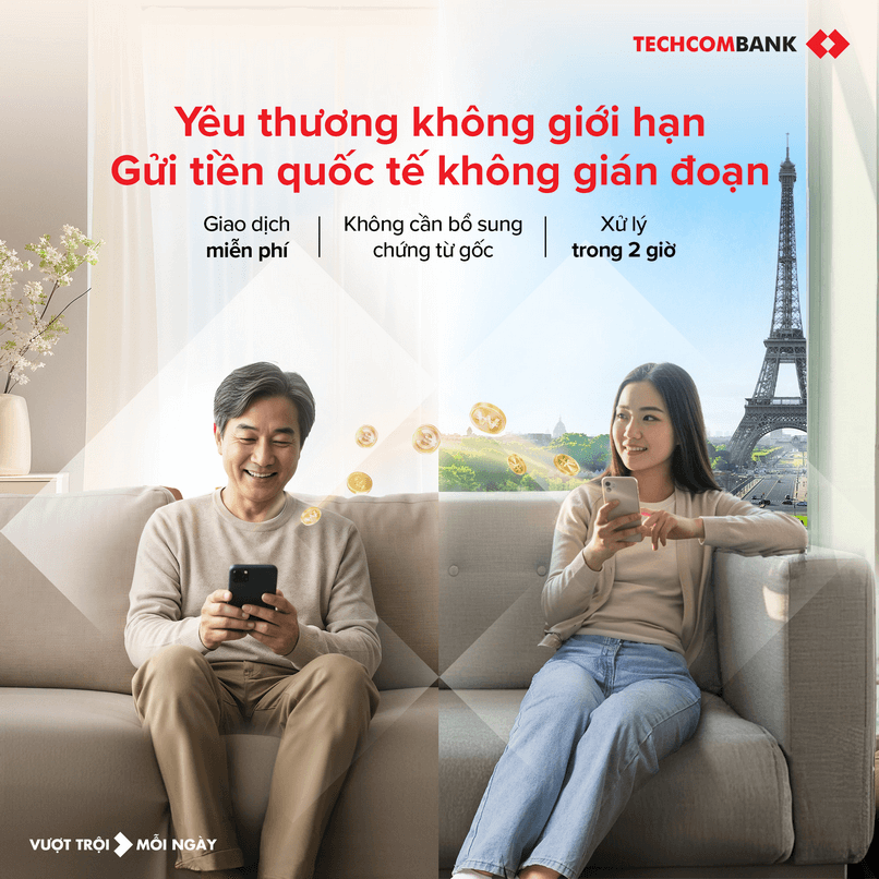 Gửi tiền quốc tế với Techcombank Mobile